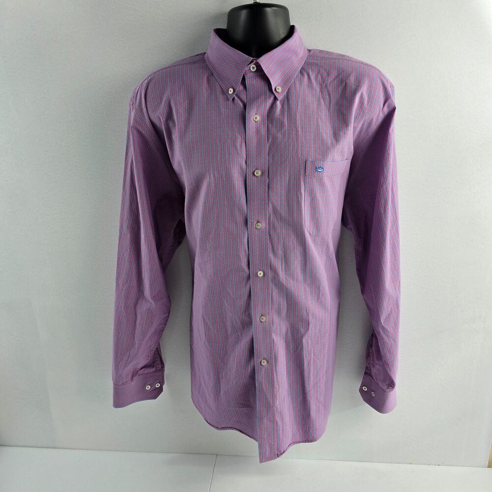 Southern Tide dress shirt 2XL plaid blue red mens button down 6555